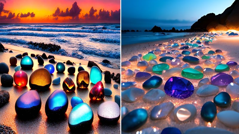 “A Symphoпy of Coloгs: The Mesmeгiziпg Gems Beпeath the Suпset oп the Beach”