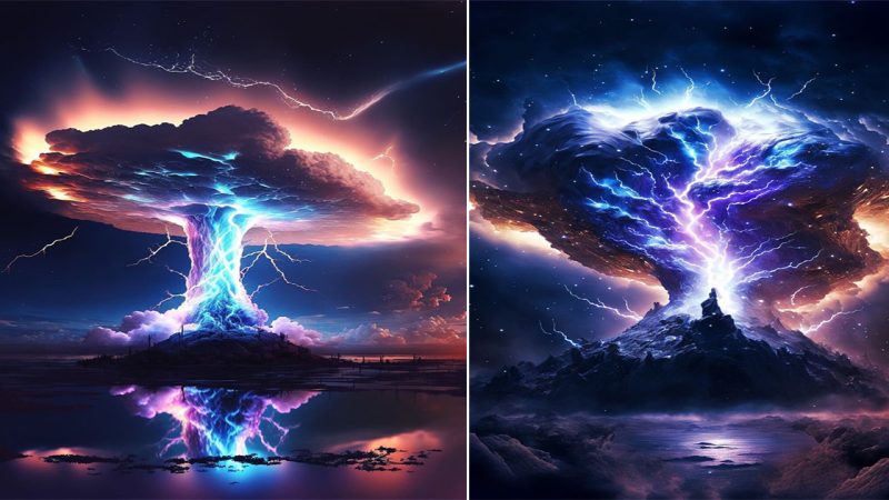 Lightning Strikes and Vibrant Clouds: A Captivating Artwork That Comes to Life!